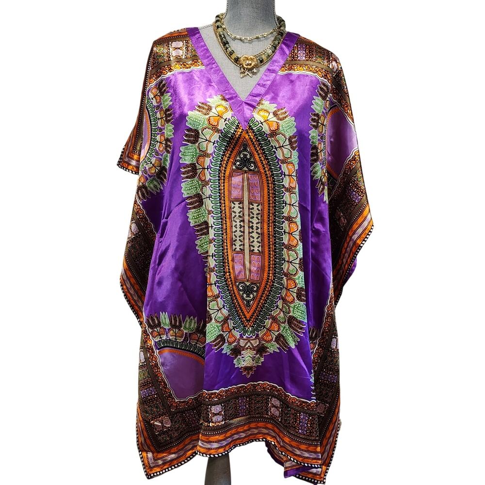 Womens Short Kaftan Bright Colorful Party Beach Vacation Whimsy Y2K
